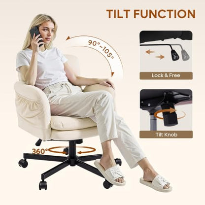 Bestier Criss Cross Office Chair with Flip-Up Arms, Beige Velvet Desk Chair - color: Beige Velvet, size: Low Back