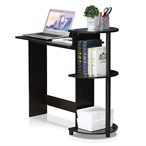 Furinno Compact 29-Inch Wide Computer Desk with 3 Side Shelves, Dark Mocha - color: Dark Mocha, size: 28.5-in with 3 Rounded Shelves