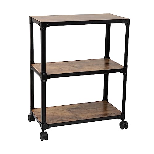 Mind Reader 3 Tier Multipurpose Rolling Cart, Home Storage, Bar Cart, Microwave Stand, Utility Organizer, Metal, MDF, Brown