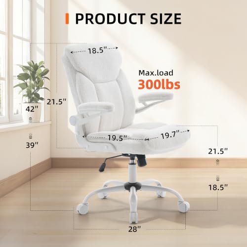 Ergonomic Home Office Chair Fabric Comfy Computer Chair, White | Flip-up Armrest, Height Adjustable, Lumbar Support, 360° Swivel Wheels Managerial Executive Chairs for Work Gaming Home Use - color: White