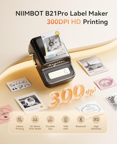 NIIMBOT Label Maker, B21 Pro 300DPI HD Sticker Printer for Photos, Black | Red&Black Dual-Color Printer, Bluetooth Sticker Maker for Notes, Study Graphics, Memo Maker, Come with 2'' x 1.2'' Label Roll - color: Black