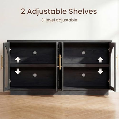 Fatmok 59" Arched Glass Sideboard Buffet Display Cabinet,Grey Black Oak - color: B-black Grey
