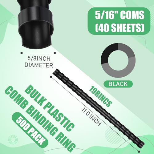 Maitys 300 Pcs Plastic Binding Combs Bulk 19 Ring Comb Spines Letter Size Spiral Binding for Notebook Calendar Picture(5/8 Inch,Black) - color: Black, size: 5/8 Inch