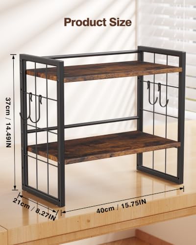 2-Tier Desktop Bookshelf, Desk Shelf Organizer, Rustic Brown - color: Rustic Brown
