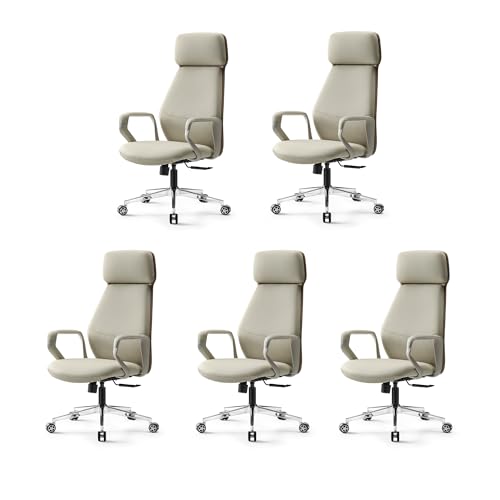EUREKA ERGONOMIC Aric Executive Office Chair, High Back PU Leather Desk Chair with Lumbar Support, Professional Modern Home Office Chair with Large Headrest & 3-Position Recline(Pack of 5, Beige) - size: Pack of 5