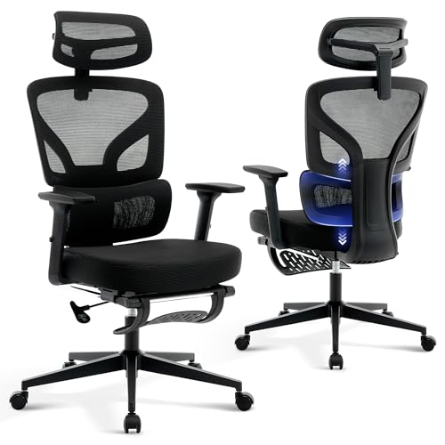 Ergonomic Office Chair Mesh – Adjustable Lumbar 3D Armrests High-Back Desk - color: Black-pf1
