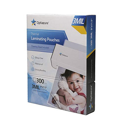 Optiazure Thermal Laminating Pouches 9"x11.5" Inches, 3mil 300Pack, Clear, Letter Size - size: 3mil 300PK