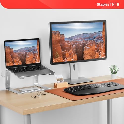 Staples TECH Adjustable Aluminum Laptop Stand, 11-17 In, Silver - style: Silver