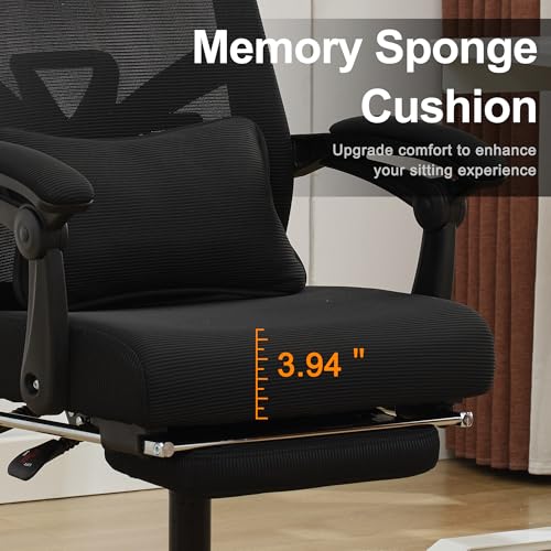 Qulomvs Ergonomic Office Chair with Footrest Home Office Desk Chair with Headrest and Backrest Adjustable Mesh Computer Desk Chair with Wheels 360 Swivel Task Chair - color: Black(upgrade Comfort With Pillow)