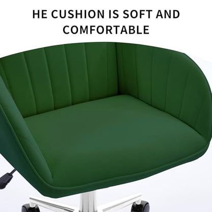 YITAI Velvet Office Desk Chair with Silver Foot Base, with Wheels,Modern Height Adjustable 360 Degree Swivel Upholstered Vanity Chairs with Arms for Living Room Bedroom,Green - color: Silver Green