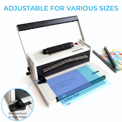 Spiral Binding Machine with Electric Coil Inserter, 20-Sheet Punch | 4:1 Pitch, 46 Fully Disengageable Pins, Binds up to 500 Sheets, 100 Coils, Crimping Pliers, Letter A4 A5 Legal