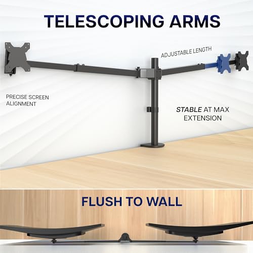 VIVO Premium Dual Ultra Wide LCD LED 40 to 45 inch Monitor Desk Mount, Heavy Duty, Adjustable Telescoping Arms, Flush Wall Setup, Fits 2 Screens, Black, STAND-TS45C - color: Black, size: 40" to 45"