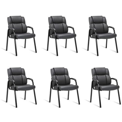 CLATINA Leather Guest Chair with Padded Arm Rest for Reception Meeting Conference and Waiting Room Side Office Home Black 6 Pack - color: Black, size: 6 Pack