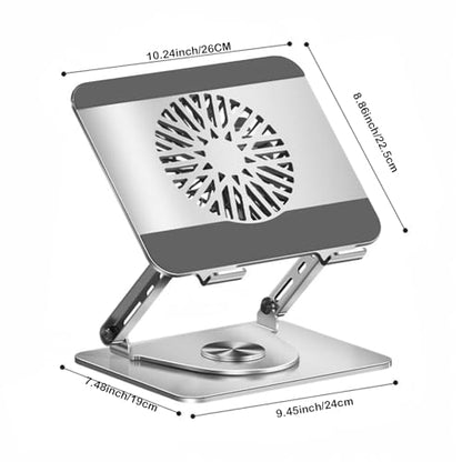 360° Rotating Adjustable Laptop Stand with Cooling Fan, Foldable Dual-Bar Support Height Tilt Angle Cooling Laptop Stand for Desk Pad Laptop Riser Heat Dissipation Stand Fit 10-17.3" Device - color: Dual-Bar Support Version