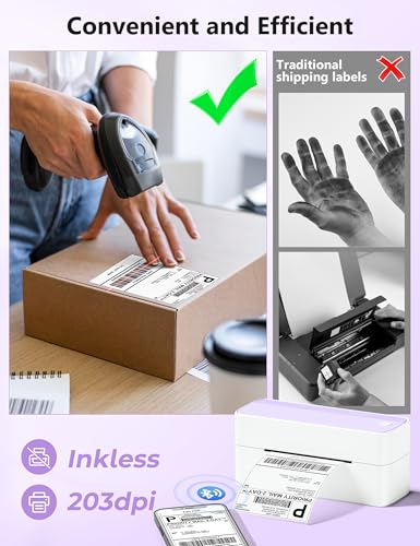 Phomemo Bluetooth Thermal Label Printer, 241BT 4x6 Wireless Label Printer | Shipping Label Printer for Small Business and Shipping Package, Compatible with iPhone, Android, Shopify, USPS, Purple - color: Purple