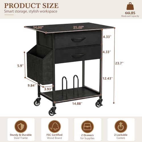 Faesun Printer Stand with Storage, Rolling Printer Table with 2-Drawer - color: Black