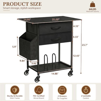 Faesun Printer Stand with Storage, Rolling Printer Table with 2-Drawer - color: Black