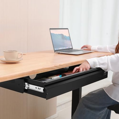 VEVOR Under Desk Drawer Slide Out, 33inch Under Desk Mounted Pull-out Drawer Attachment, Hidden Under Counter Drawers for office Home Sit Stand Workstation, Black - size: 33inch