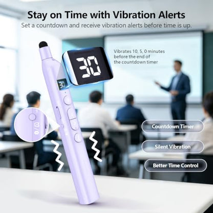 N21 Bluetooth Presentation Clicker for PowerPoint with Retractable Pointer | ①Laser Pointer②Telescopic touch pen③Countdown timer, vibration alert ④Customizable Button ⑤Rechargeable;battery level display - color: Purple - Red Pointer