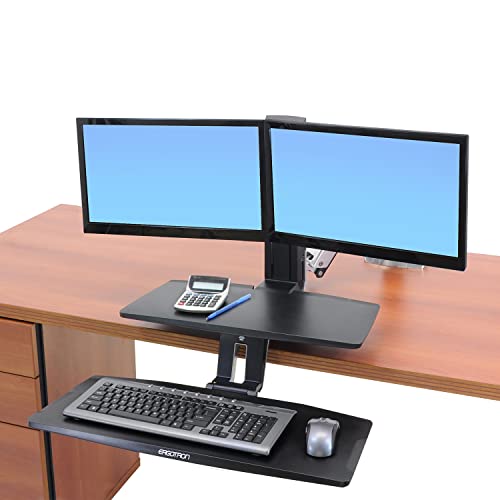 Ergotron – WorkFit-A Dual Monitor Standing Desk Converter, Sit Stand Workstation for Tabletops – Suspended Keyboard Tray - style: Suspended Keyboard Tray