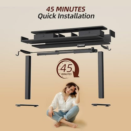 TIQLAB Standing Desk with Two Drawers, Stand Up Standing Desk Adjustable Height, Electric Sit Stand Table with Storage Shelf and Splice Board, 55 * 24 inch, Black - color: Black, size: 55*24 inch without keyboard tray