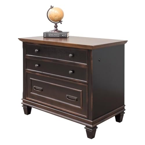 BOWERY HILL 3 Drawers 31" Lateral Black Wood Filing Cabinet Pre-Assembled Stationary Legal/Letter Size for Home, Office - color: Black