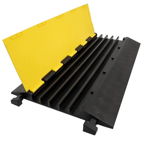 CXRCY Cable Ramp 1 Pack of 5 Channel PVC Rubber Cable Protector,18000lbs Capacity Heavy Duty Speed Bumps Hose Cord Channel Protector Ramps for Wire/Hose/Pipe Hider Driveway Outdoor - size: 1 Pack 5 Channel