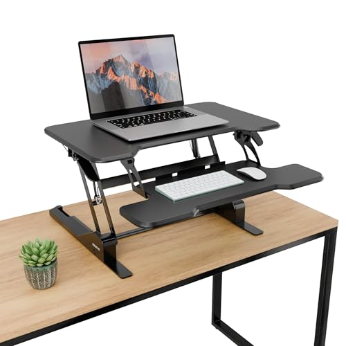 Mount-It! Height Adjustable Standing Desk Converter, Compact 30” Wide Tabletop Standing Desk Riser with Gas Spring, Desktop Stand Up Workstation with Keyboard Tray Fits Monitor or Laptop, Black - color: Black, size: 30 Inches