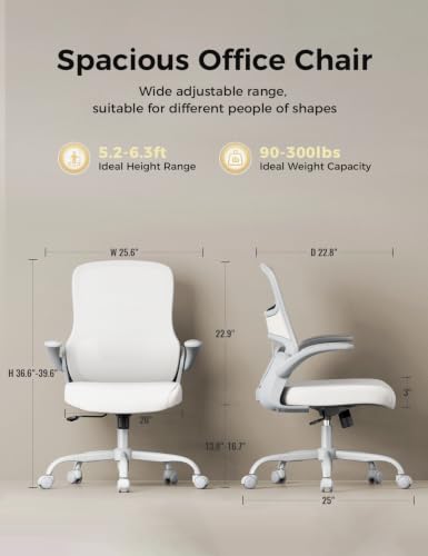 Ergonomic Mesh Office Chair with Flip-Up Armrests | Comfortable Lumbar Support / Comfy Padded Seat / Flip-Up Armrests / Breathable Mesh / Adjustable Height / 360° Swivel - color: Gry-gry
