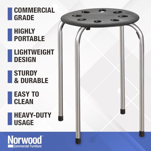 Norwood Commercial Furniture Stacking Stools for Kids and Adults, 17.75" Standard Height Portable Nesting Office and Classroom Stools, Black/Silver, Pack of 5 - color: Black/Silver