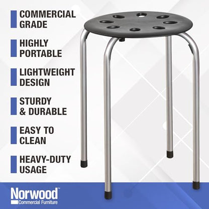 Norwood Commercial Furniture Stacking Stools for Kids and Adults, 17.75" Standard Height Portable Nesting Office and Classroom Stools, Black/Silver, Pack of 5 - color: Black/Silver