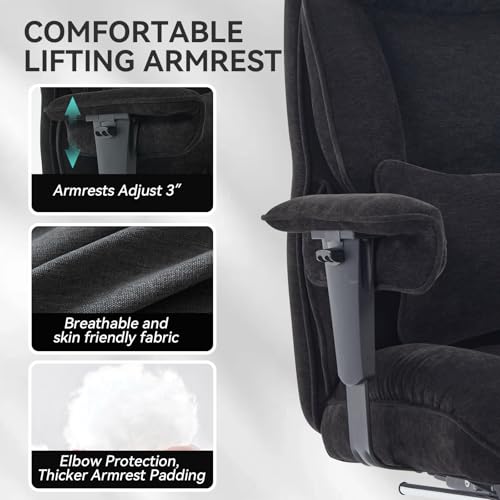 Efomao Executive Office Chair 400lbs, Black Fabric Big and Tall Desk Chair | Breathable fabric, pocket spring & foam seat, retractable footrest, 135° recline for computer gaming setup - color: 3084-black
