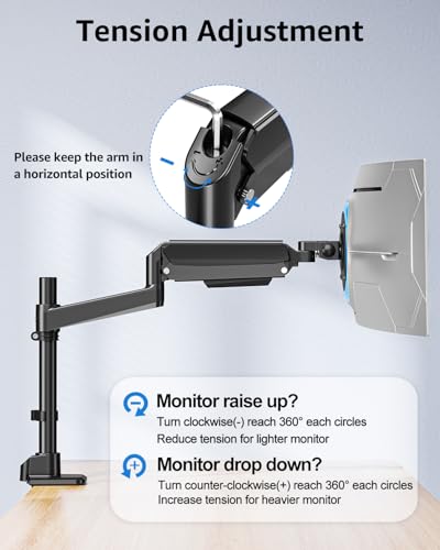 MOUNTUP Odyssey G9 Tall Monitor Arm Holds 4.4-44 lbs for 32-49 Inch Screens | 25" Height for Ultrawide Monitor mount Compatible with Heavy Samsung LG Flat/Curved Monitors, Full Motion Monitor Desk Stand - size: Single(32''-49'')