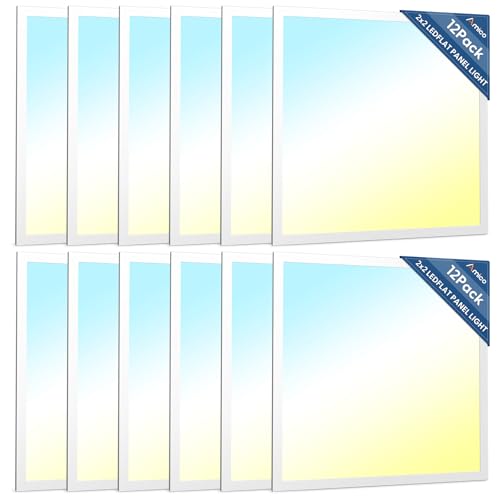 Amico 12 Pack 2x2 LED Flat Panel Light with 3CCT, 40W, 5000LM, ETL/FCC | 4000K/5000K/6500K, 20W/30W/40W, 0-10V Dimmable, Super Bright LED Drop Ceiling Fixtures for Office Meeting Classroom - size: 12 Pack