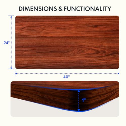 FLEXISPOT EN2 40"x24" Standing Desk with Power Strip Bundle, Mahogany | One-Piece Desktop, Easy-Access Clamp Power Strip Bundle, Organized Cable Management, Modern Home Office Setup - color: Black Frame + Mahogany Top, size: 40x24