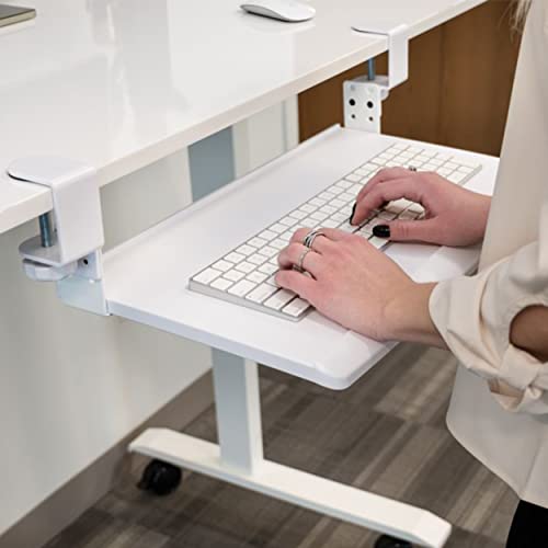 Stand Up Desk Store Compact Clamp-On Retractable Adjustable Keyboard Tray/Under Desk Keyboard Tray | Increase Comfort and Usable Desk Space | for Desks Up to 1.5" (24.5" x 11.5") (White) (Small) - size: Small
