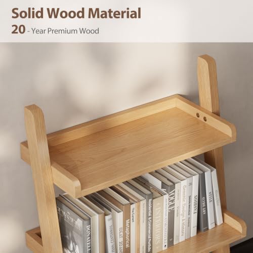 AQIMUELE Solid Wood Ladder Shelf, Leaning Bookshelf, Natural, 3-Tier - color: Natural, size: 3-Tier