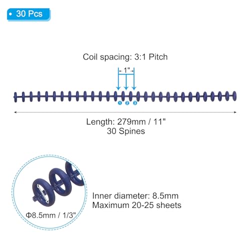 PATIKIL 8.5mm(1/3") Plastic Spiral Binding Coils, 30 Pcs Binding Spirals 20-25 Sheet Capacity Binding Spirals for Binding Paper Sheets, Dark Blue - color: Dark Blue, size: 8.5mm(1/3")