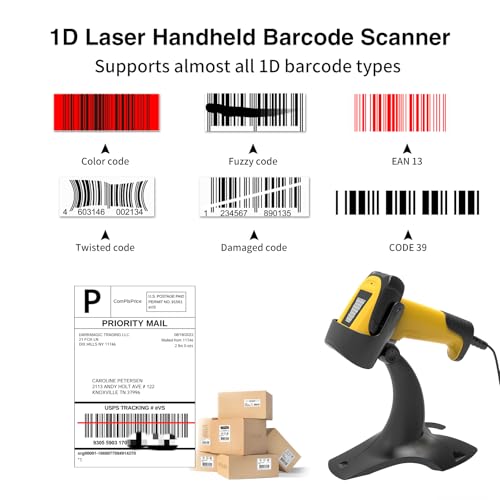 Automatic Hands-Free 1D Laser Barcode Reader with Stand, USB Connected Desktop Scanner for POS & Inventory Management - color: 1D Laser Barcode Scanner with Stand