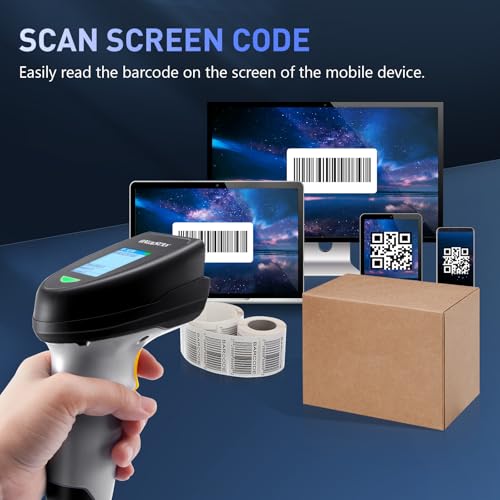 Barcode Scanner Wireless, QR Code Scanner Handheld Bar Code Scanners with Base 2 in 1 USB Wired Connection & 2.4G Wireless 1D&2D&PDF417 Data Matrix Automatic Barcode Reader - color: NS-2206PT