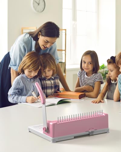 Binding Machine, 21-Hole, Comb Binding Machines with 100PCS Comb Bindings Spines, Comb Binder for Letter Size, A4, A5 Paper - color: Pink