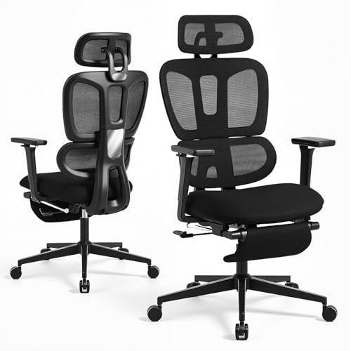 Ergonomic Office Chair with Footrest and Dynamic Lumbar Support, Black - color: Black