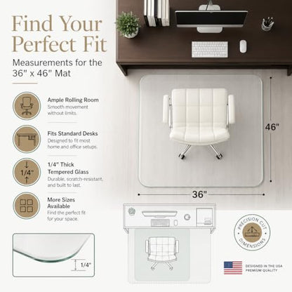 Tempered Glass Office Chair Mat for Carpet & Hardwood, 36" x 46", Clear - color: Clear (Standard Clear), size: 36" by 46" Non-Tabbed