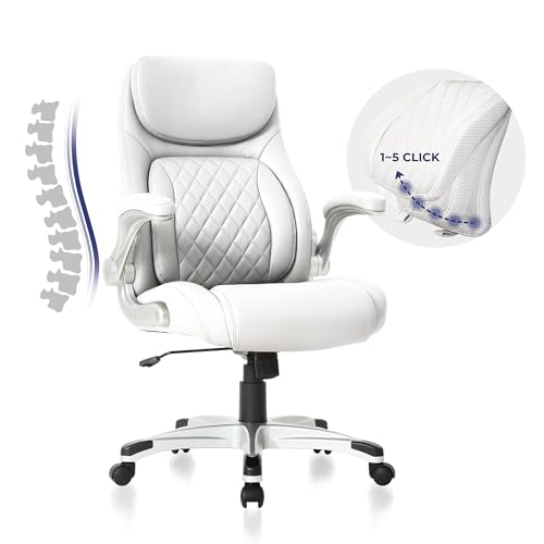 Nouhaus Ergonomic Office Chair Premium Leather Adjustable Lumbar Support & Armrests, High Back Comfy Desk Gaming Chairs Executive Computer Swivel Chair Tilt Function(Posture,White) - color: White