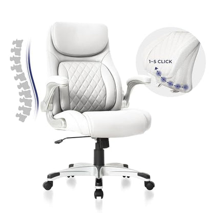 Nouhaus Ergonomic Office Chair Premium Leather Adjustable Lumbar Support & Armrests, High Back Comfy Desk Gaming Chairs Executive Computer Swivel Chair Tilt Function(Posture,White) - color: White