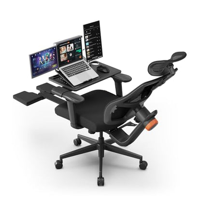 Office Chair Ergonomic with Footrest, Auto-Following Lumbar Support, High Back Desk Chair with 4D Armrest,136° Tilt Lock, Adjustable Seat Depth & Height - color: Black, size: 2D Headrest+Laptop Tray