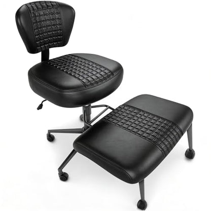 Ergonomic Cross Legged Office Chair with Footrest, 360° Swivel Height Adjustable PU Criss Cross Chair, Wide Seat & Back Support for Home Office, ADHD, Black - color: Black