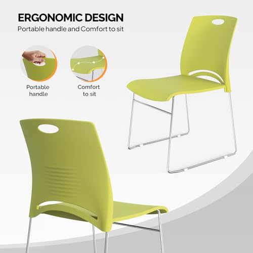 VINGLI Stacking Chairs Set of 12 Stackable Office Chairs with Metal Sled Base, Ergonomic Plastic Seat, Stacking Chairs for Waiting Room Break Room Banquet Guest, Green - color: Green, size: 12 Pack