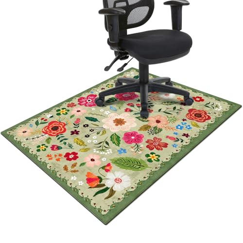 Office Chair Mat for Hardwood & Tile Floor,Boho Floral 36"x48" Office Computer Chair Mat for Rolling Chairs,Under Desk Non Slip Gaming Rug,Rubber Backing Large Low-Pile Carpet Protector Mat(Green) - color: Green, size: 36"*48"