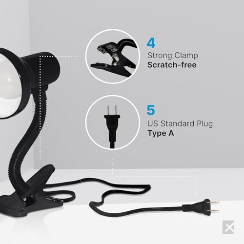 Xtricity LED Clip on Desk Lamp with 360° Flexible Gooseneck (Black Finish) - color: Clamp Base (Black), size: 1 Pack